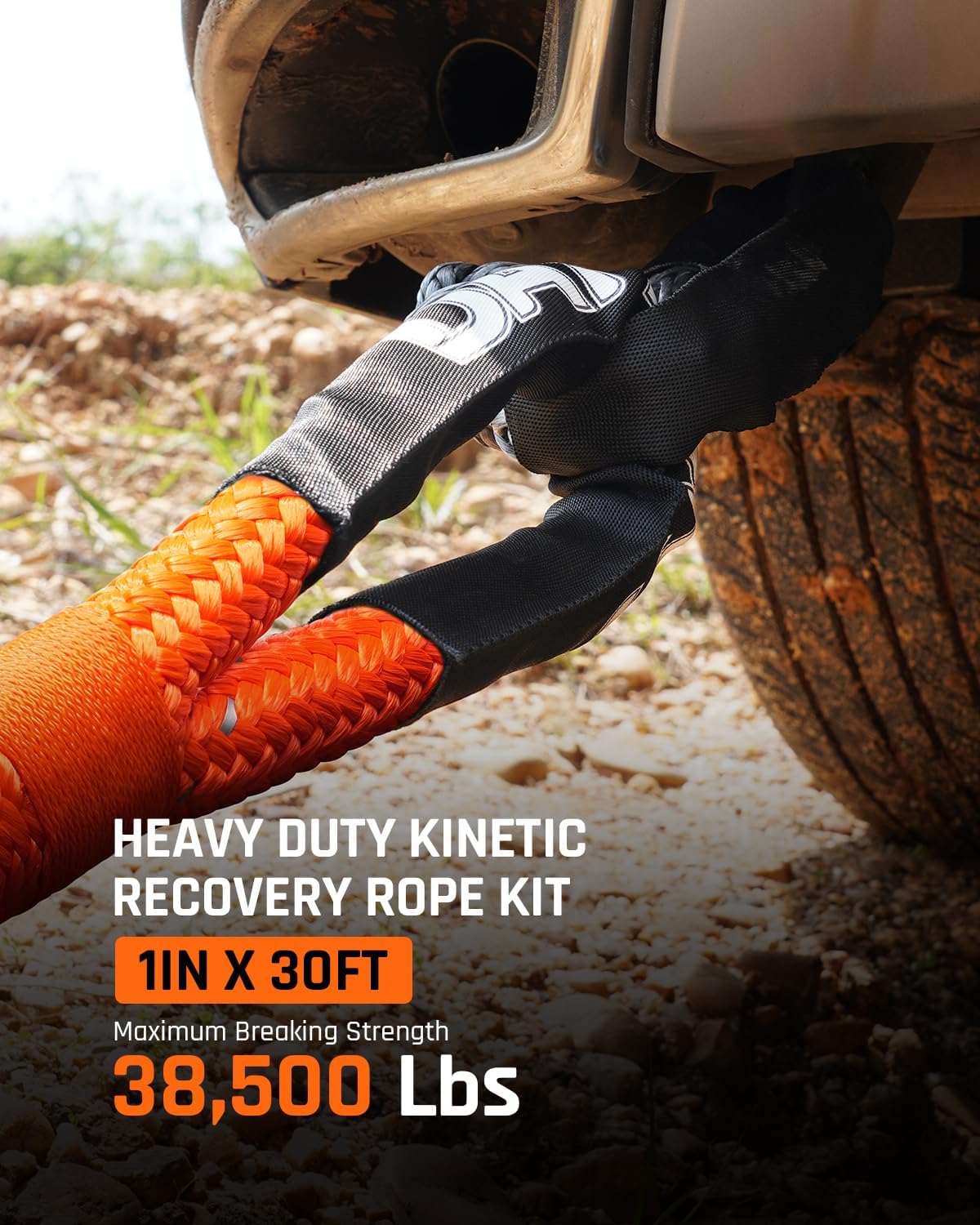 DAYDOOR Recovery Tow Rope Kit with 2 Soft Shackles, 7/16 Inch x 30 ft 31,200 Lbs UHMWPE Tow Strap, Synthetic Towing Rope Recovery Kit for ATV, UTV, SUV, Cars (Gray)
