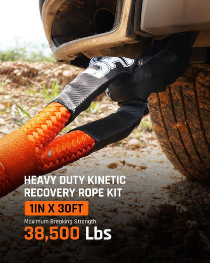 DAYDOOR Recovery Tow Rope Kit with 2 Soft Shackles, 7/16 Inch x 30 ft 31,200 Lbs UHMWPE Tow Strap, Synthetic Towing Rope Recovery Kit for ATV, UTV, SUV, Cars (Gray)