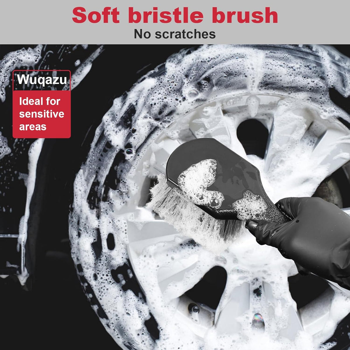 4PCS Compact Wheel & Tire Cleaning Kit - 360° Flexible Synthetic Wool Rim Brush, 2 Dual-Bristle Brushes & Microfiber Towel | Scratch-Free for All Vehicles