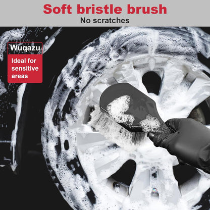 4PCS Compact Wheel & Tire Cleaning Kit - 360° Flexible Synthetic Wool Rim Brush, 2 Dual-Bristle Brushes & Microfiber Towel | Scratch-Free for All Vehicles