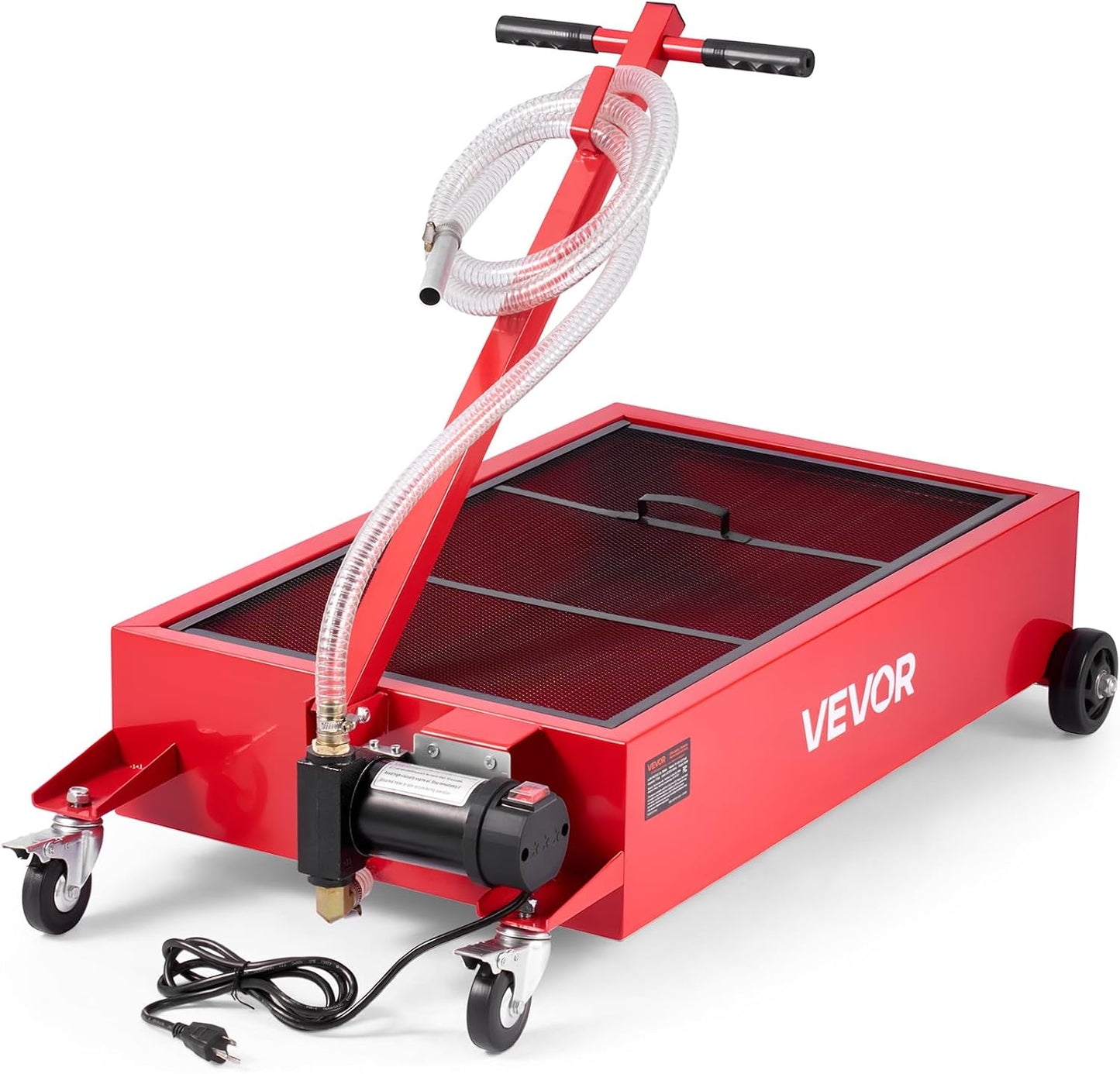 VEVOR Low Profile Oil Drain Pan, 15 Gallon Capacity, Rolling Oil Drain Pan with Electric Pump & 7.2 ft Hose, Leak-Proof & Corrosion-Resistant, Fit for Cars, SUVs, Trucks, Motorcycles, ATVs, Metal