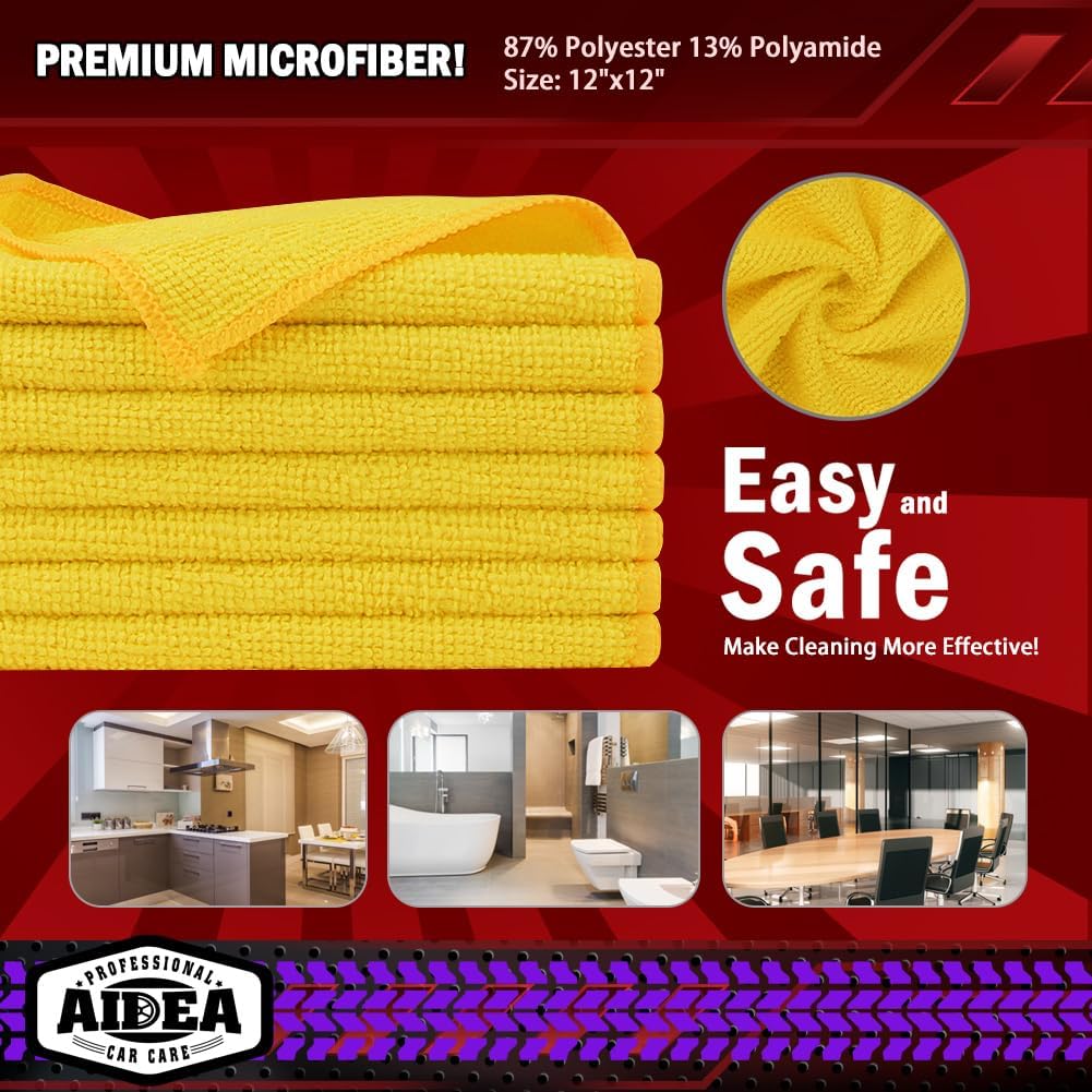 AIDEA Microfiber Cleaning Cloth, 50PK, Microfiber Towels for Cars, Premium Wash Cloths, Dusting Cloth Cleaning Rags, Absorbent Towels for SUVs, House, Kitchen, Window, Cleaning Supplies12×12"