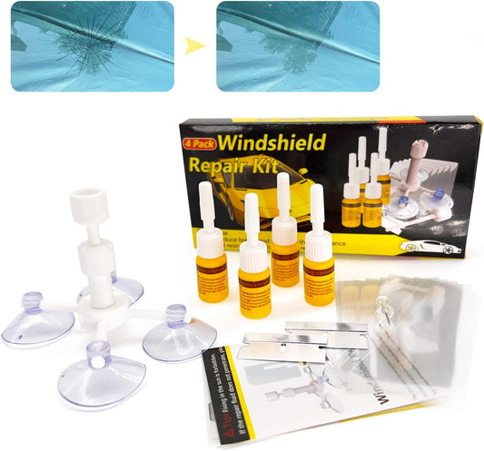 Windshield Repair Kit, 4 Pack Windshield Crack Repair Kit, Upgraded Windshield Chip Repair Kit with Pressure Syringes, Car Window Crack Repair Kit Quick Fix for Bulls-Eye & Star-Shaped Chips, Cracks