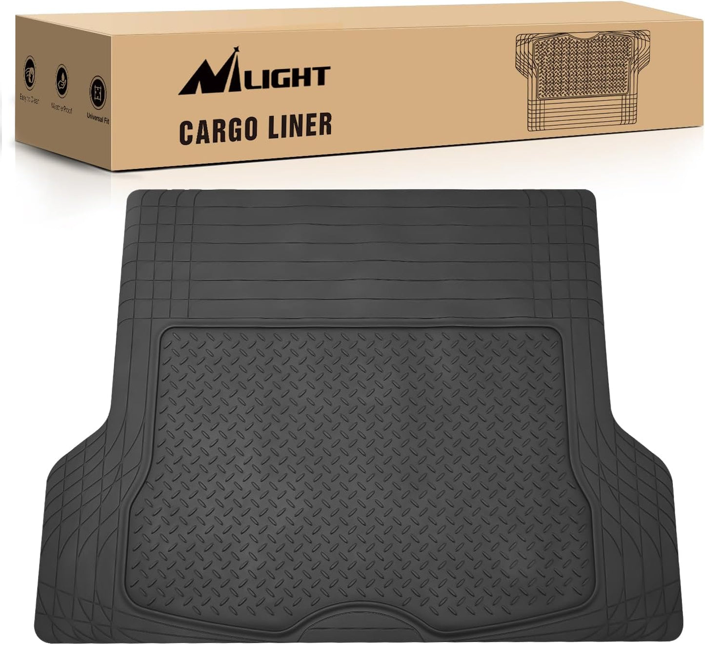 Nilight Rubber Cargo Mats for Cars Trucks SUVs,Universal Trim to fit for Most Vehicles,All Weather Protection Heavy Duty Cargo Liners