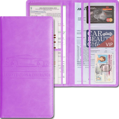 Car Accessories Registration and Insurance Holder,Leather Essential Card Magnetic Shut Vehicle Glove Box Organizer Case for Auto Driver License Document Truck Motorcycle Boat Men Women,Black