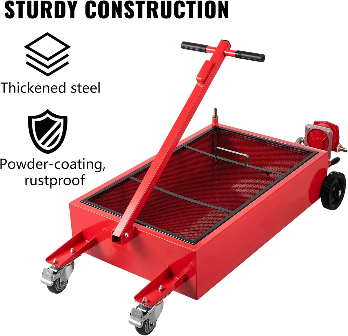 VEVOR Low Profile Electric Oil Drain Pan, 20 Gal Capacity, Rolling Oil Drain Pan with 110V High-Flow Pump, 7.2 ft Hose & T Folding Handle, Leak-proof & Corrosion-resistant, Fit for Trucks, ATVs, White