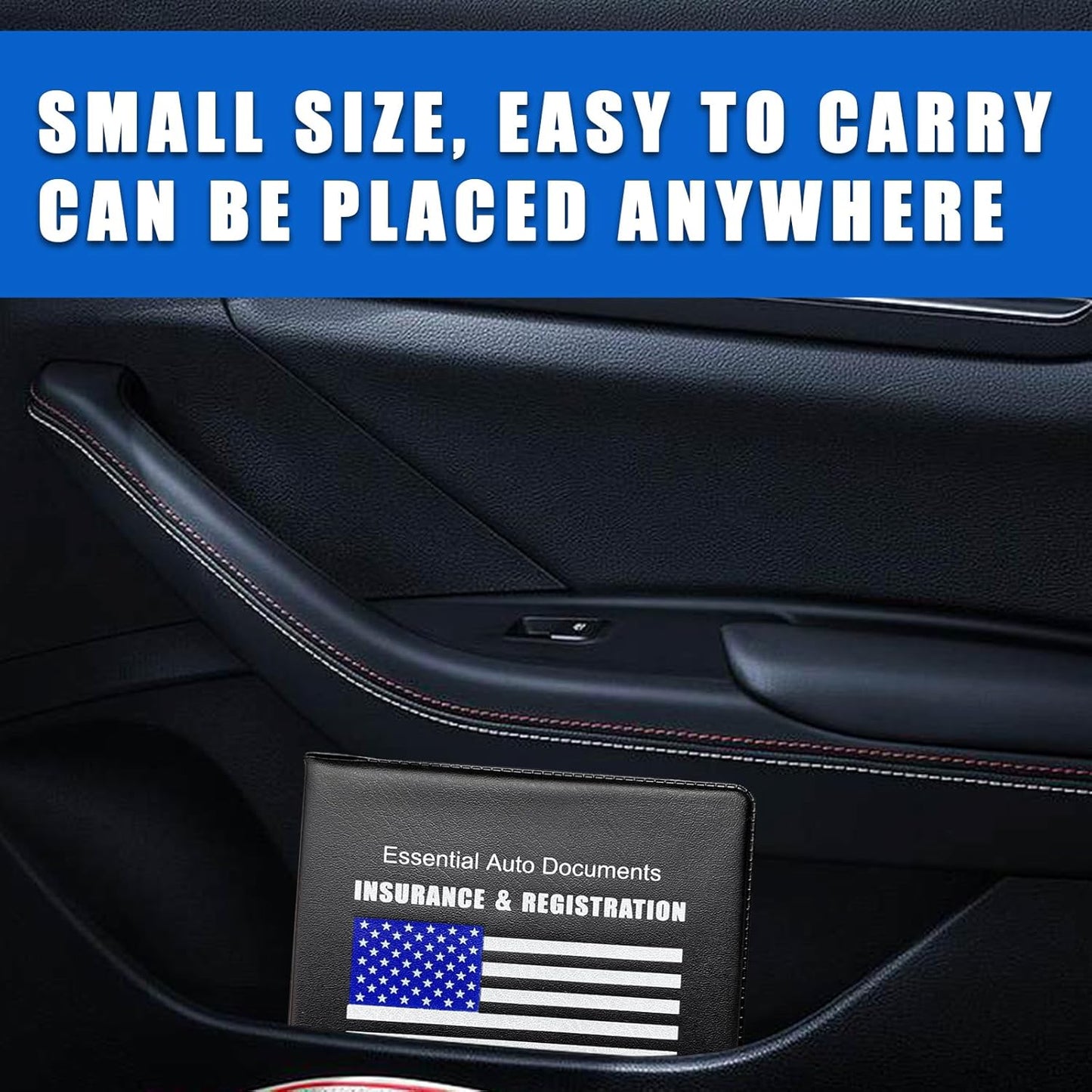 Ziciner Car Registration Insurance Holder, 2Pack Essential Auto Card Document Glove Box Organizer with Touch Fastener, Vehicle Interior Accessories Perfect for Most Car, Truck, SUV (Red/Small Car)