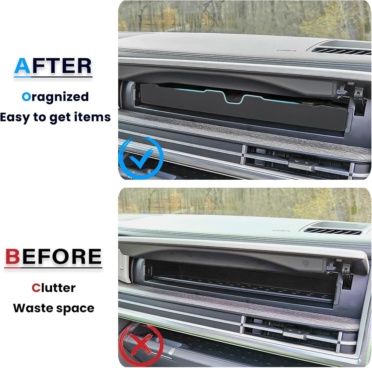 Glove Box Divider Organizer Compatible with 2024 2025 2026 Hyundai Santa Fe Insert Divider Tray ABS Secondary Storage Interior Accessories