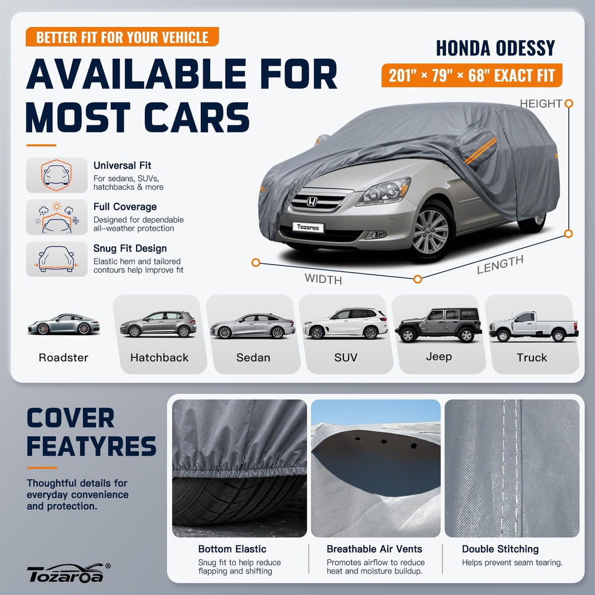 SUV Cover Waterproof All-Weather,Outdoor Full Exterior Automobiles SUV(Length 182-190 inch) with Windshield Sun Shade Universal Fit Toyota RAV4,CRV,Model Y,Q5,Size S2 (See SizeChart)