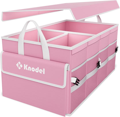 K KNODEL Car Trunk Organizer with Lid, Collapsible Car Trunk Storage Organizer, Car Organizer and Storage for SUV, Truck, Sedan (Medium, Black)