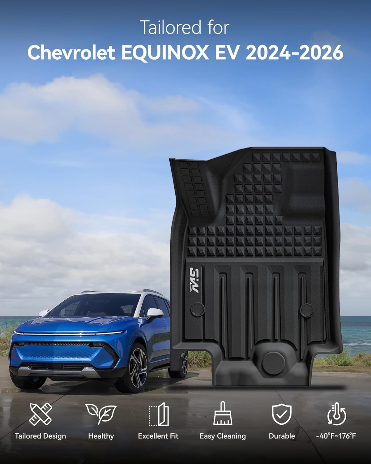 3W Floor Mats & Cargo Liner Fit for 2021 2022 2023 2024 2025 2026 Chevy Tahoe/GMC Yukon/Cadillac Escalade 7 Seat, TPE All Weather Custom Fit Car Accessories Heavy Duty Rubber Full Set Trunk Mats - Colors A