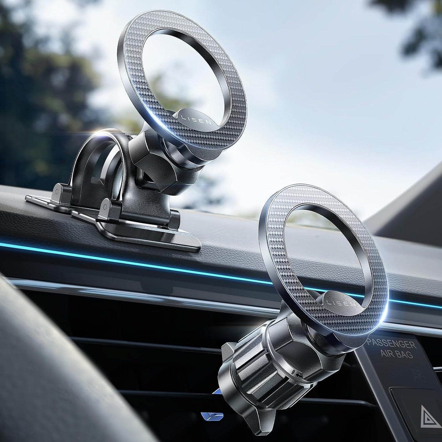 LISEN for MagSafe Car Phone Mount -Strong Magnets Magnetic Phone Holders for Your Car 2-in-1 Vent Dashboard Magnet Cell Phones Holder Mounts Car Accessories Gitfs for Men Women fit iPhone, Black | Dash Accents