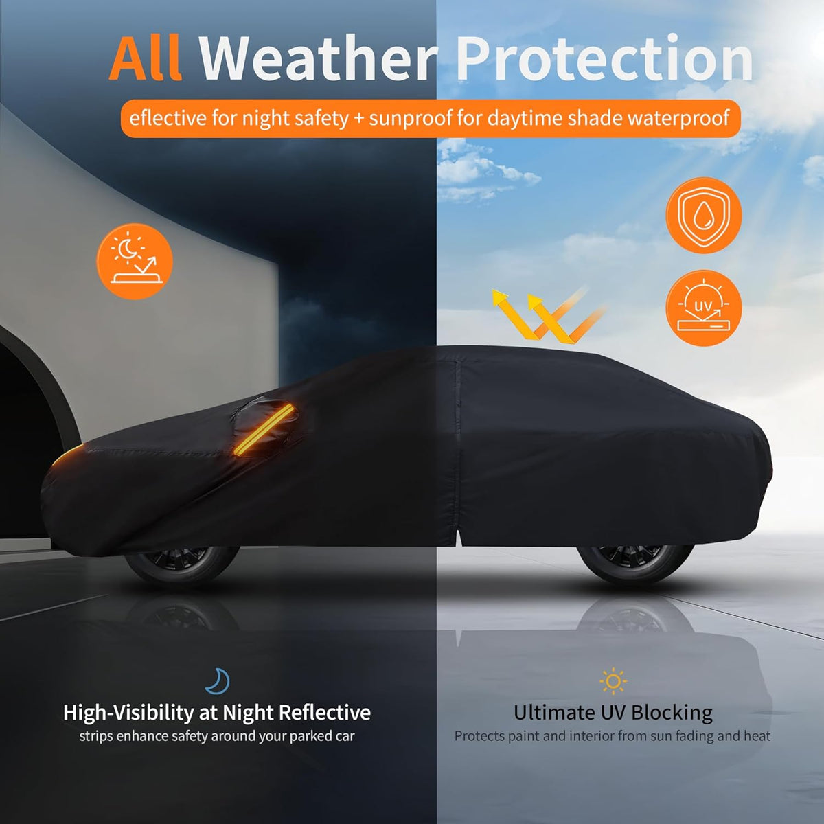 Car Cover Waterproof All-Weather,Outdoor Full Exterior Automobiles Sedan/Coupe (Length 204-208 inch) with Windshield Sun Shade Universal Fit Lexus ES350, Tesla Model S,BMW 740i etc