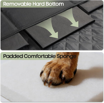 Dog Car Seat Cover for Back Seat, Hard Bottom Back Seat Extender Supports 400lbs, Waterproof Rear Seat Pet Cover, Dog Hammock with Mesh Window for Car SUV