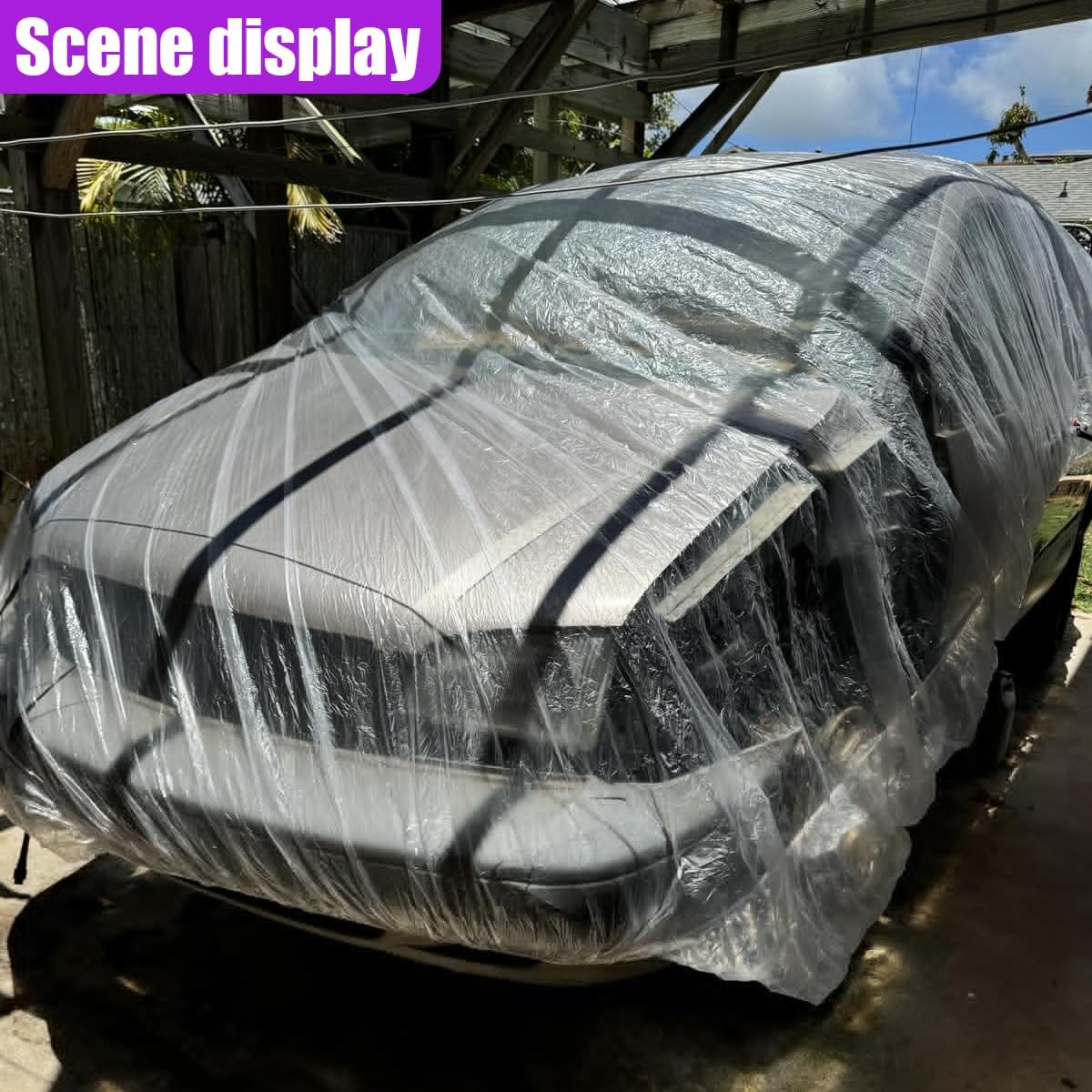 4PCS Disposable Car Cover, 12. 5 x 21. 7Ft Waterproof Clear Plastic Full Car Cover with Elastic Band, Universal Dustproof Auto Protective Cover, Car Exterior Accessories for Sedan, Truck, SUV