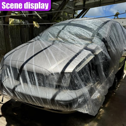 4PCS Disposable Car Cover, 12. 5 x 21. 7Ft Waterproof Clear Plastic Full Car Cover with Elastic Band, Universal Dustproof Auto Protective Cover, Car Exterior Accessories for Sedan, Truck, SUV