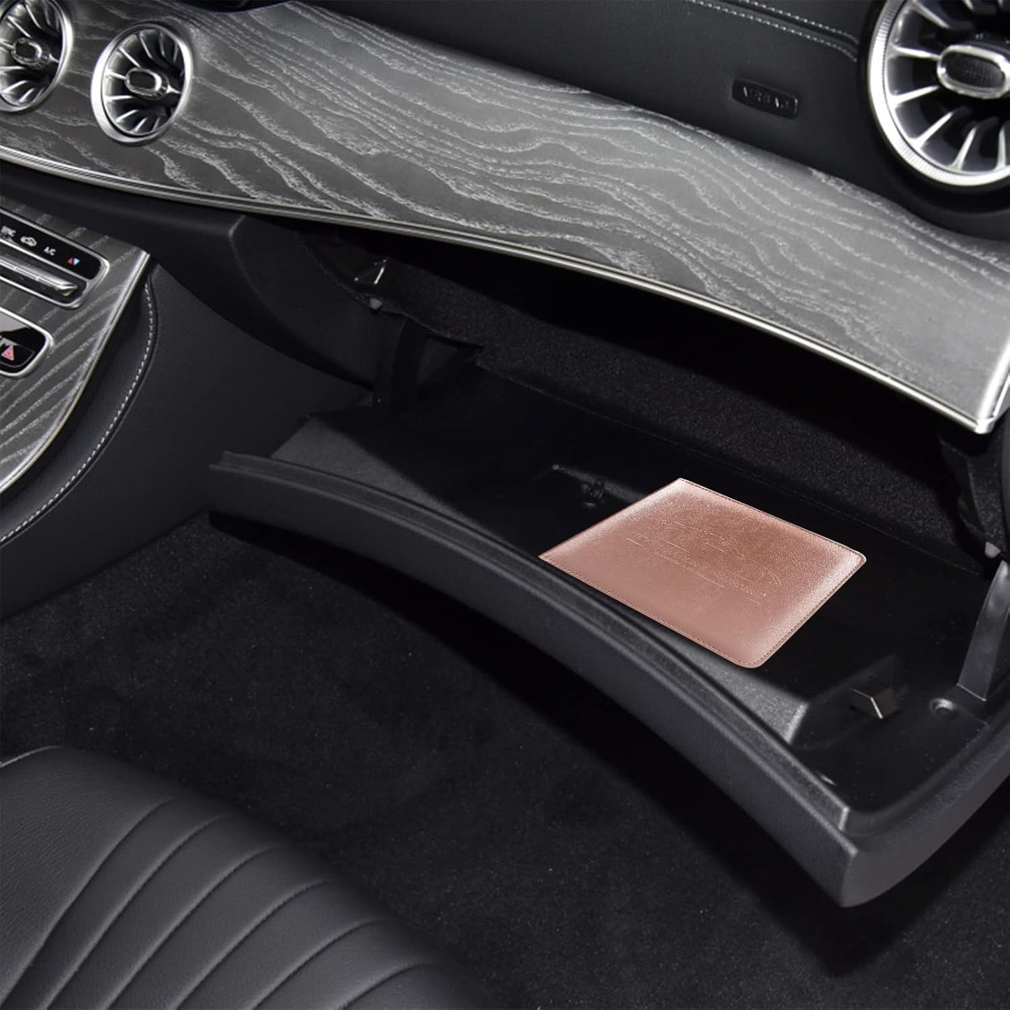 LumiMokki Car Registration and Insurance Holder, Leather Registration and Insurance Card Holder, Vehicle Glove Box Organizer - For Documents, Cards, License (Black)