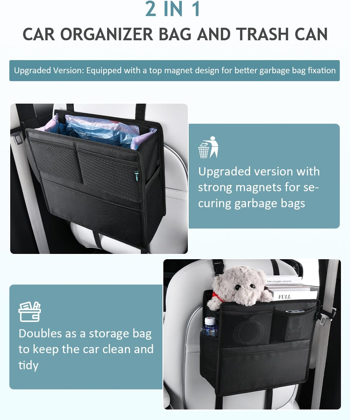 FLORICH Car Seat Gap Filler, Pro-Seats Gap Filler Organizer and Storages 2-in-1, Premium Leather Center Console Organizer, Car Organizer Front Seat Universal Fit for Car SUV Truck