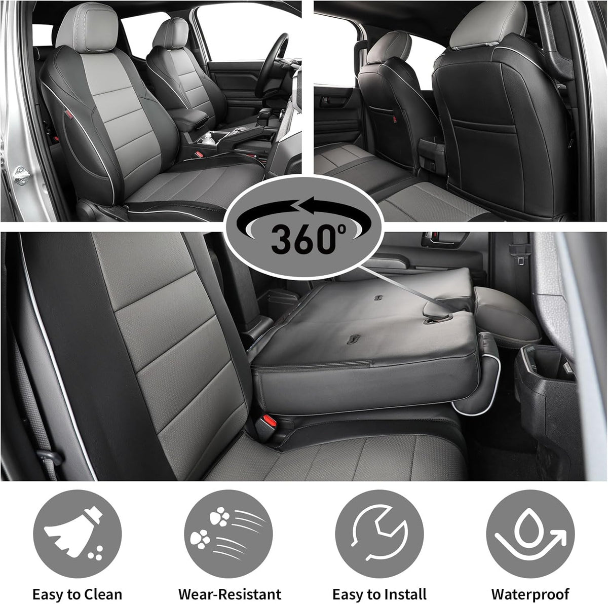 EKR Tacoma Car Seat Covers Custom Fit for Toyota Tacoma (Petrol) 2024 2025 2026 DoubleCab/CrewCab SR/SR5/TRD Sport/TRD Off-Road/Limited -Truck Seat Covers Full Set,Faux Leather(Black)