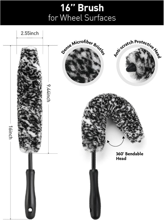 Fantasticlean 7PCS Car Wheel Brush Kit, Tire Brush for Car Owners & Auto Detailers, Soft-bristled Rim Brush, Flat Wheel Brush, Double-Ended Detailing Brush and Pads for Home Shop, Cars Trucks RVs