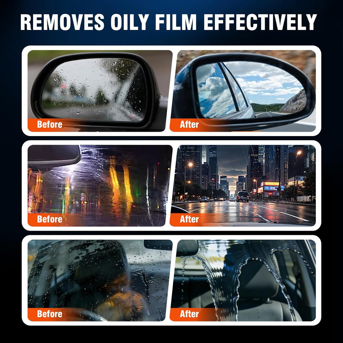 Glass Emulsion Cleaner & Glass Oil Film Remover for Cars – Roll-On Glass Guard with Brush, Removes Oil, Grease & Fog, Anti-Fog Windshield Cleaner for Clear Driving Visibility (Orange)