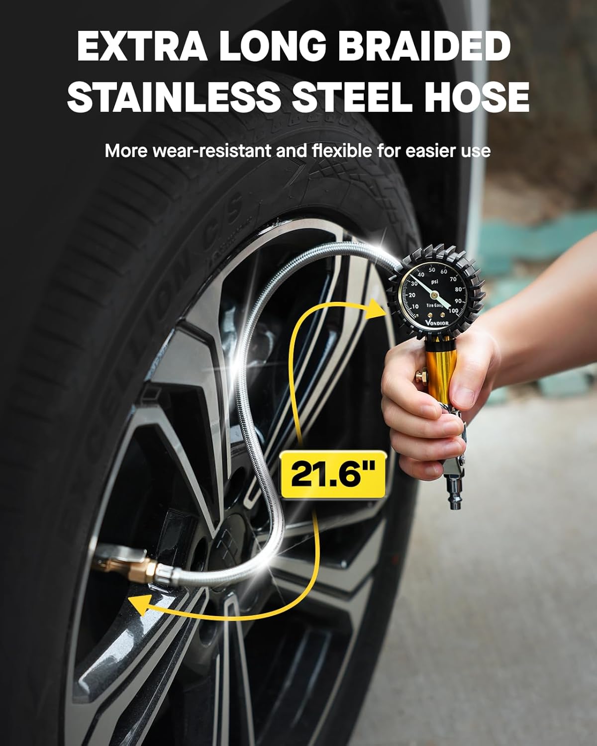 Tire Pressure Gauge - (0-60 PSI) Heavy Duty, Certified ANSI Accurate with Large 2 Inch Easy to Read Glow Dial, Low - High Air Pressure Gauge. Tire Gauge for Car and Trucks Tires by Vondior