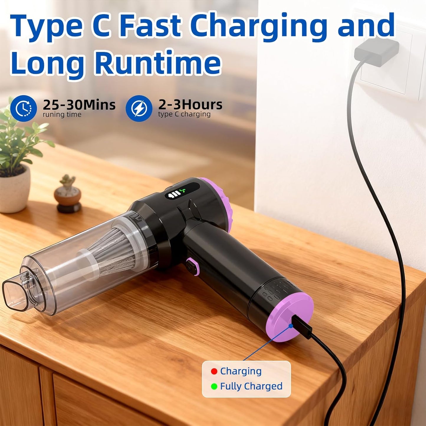 Sycoodeal Handheld Car Vacuum Cleaner, 25000PA Strong Cyclonic Suction Portable Mini Vacuum Cordless with Digital Display Lightweight Handheld for Pet Hair, Car, Home, Office, Kitchen(Silver)