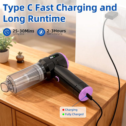 Sycoodeal Handheld Car Vacuum Cleaner, 25000PA Strong Cyclonic Suction Portable Mini Vacuum Cordless with Digital Display Lightweight Handheld for Pet Hair, Car, Home, Office, Kitchen(Silver)