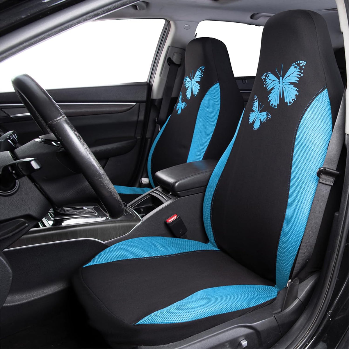 Flying Banner Butterfly car seat Covers ful Set Fashion Universal Lady Woman Female Rear Bench Split Colorized (Pink, 2 Fronts - Lace)