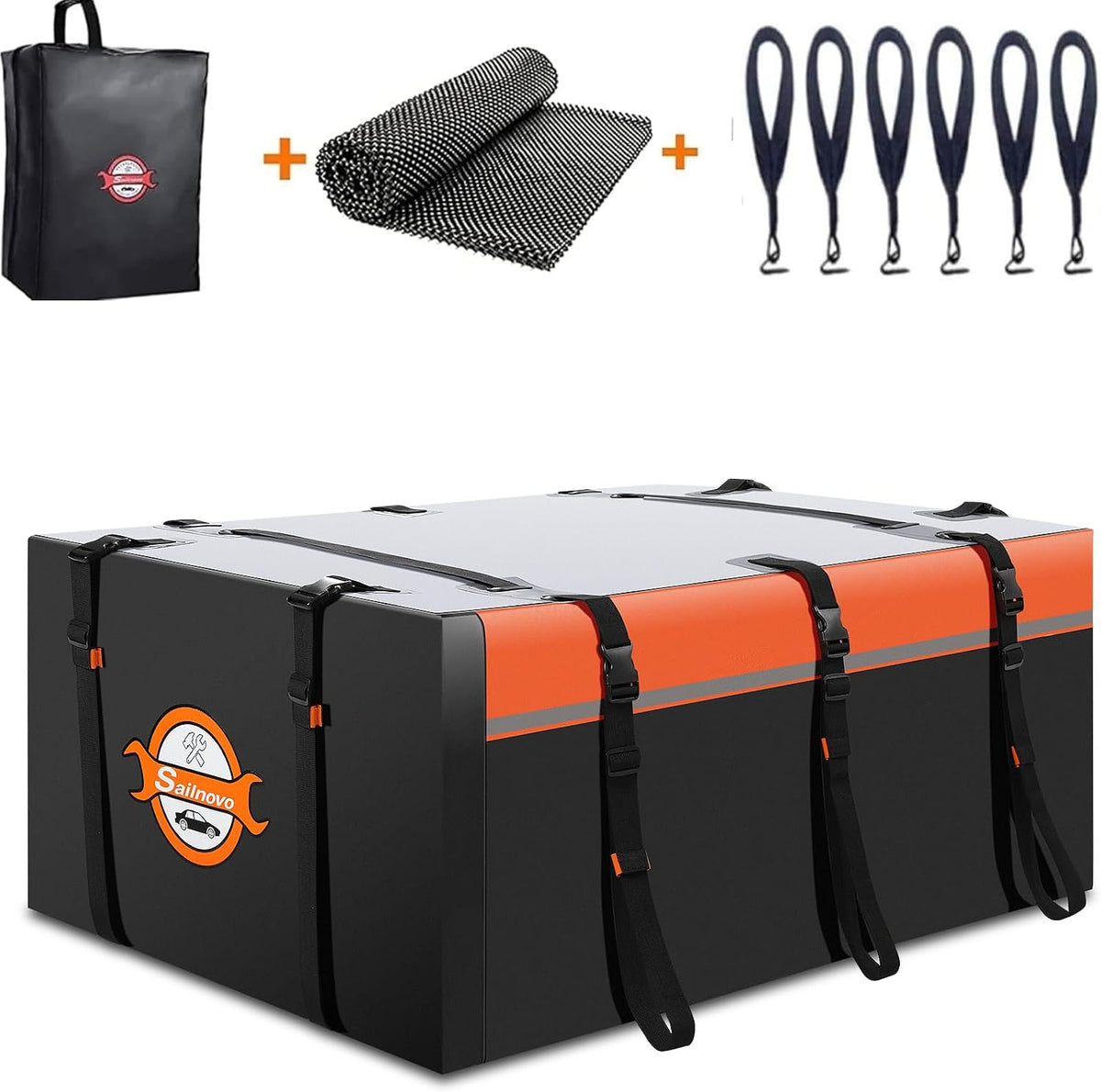 Sailnovo Rooftop Cargo Carrier Bag 21 Cubic, 1000D PVC Waterproof Vehicle Soft-Shell Carrier for Cars with/Without Roof Rack, Car Roof Storage Includes Anti-Slip Mat,10 Reinforced Straps, 6 Door Hooks
