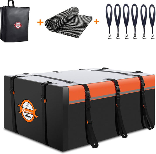 Sailnovo Rooftop Cargo Carrier Bag 21 Cubic, 1000D PVC Waterproof Vehicle Soft-Shell Carrier for Cars with/Without Roof Rack, Car Roof Storage Includes Anti-Slip Mat,10 Reinforced Straps, 6 Door Hooks