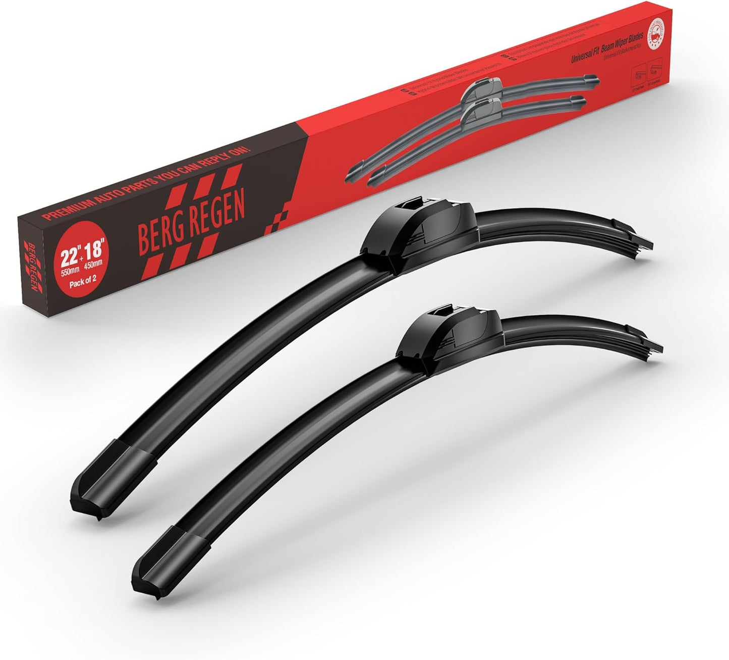 BERG REGEN 22"+19" Windshield Wiper Blades Replacement for Chevy Chevrolet Colorado 2006-2012, Suzuki Forenza 2004-2008, Ford Focus 2000-2011, GMC Canyon 2004-2012 –Genuine OEM Quality (Set of 2)