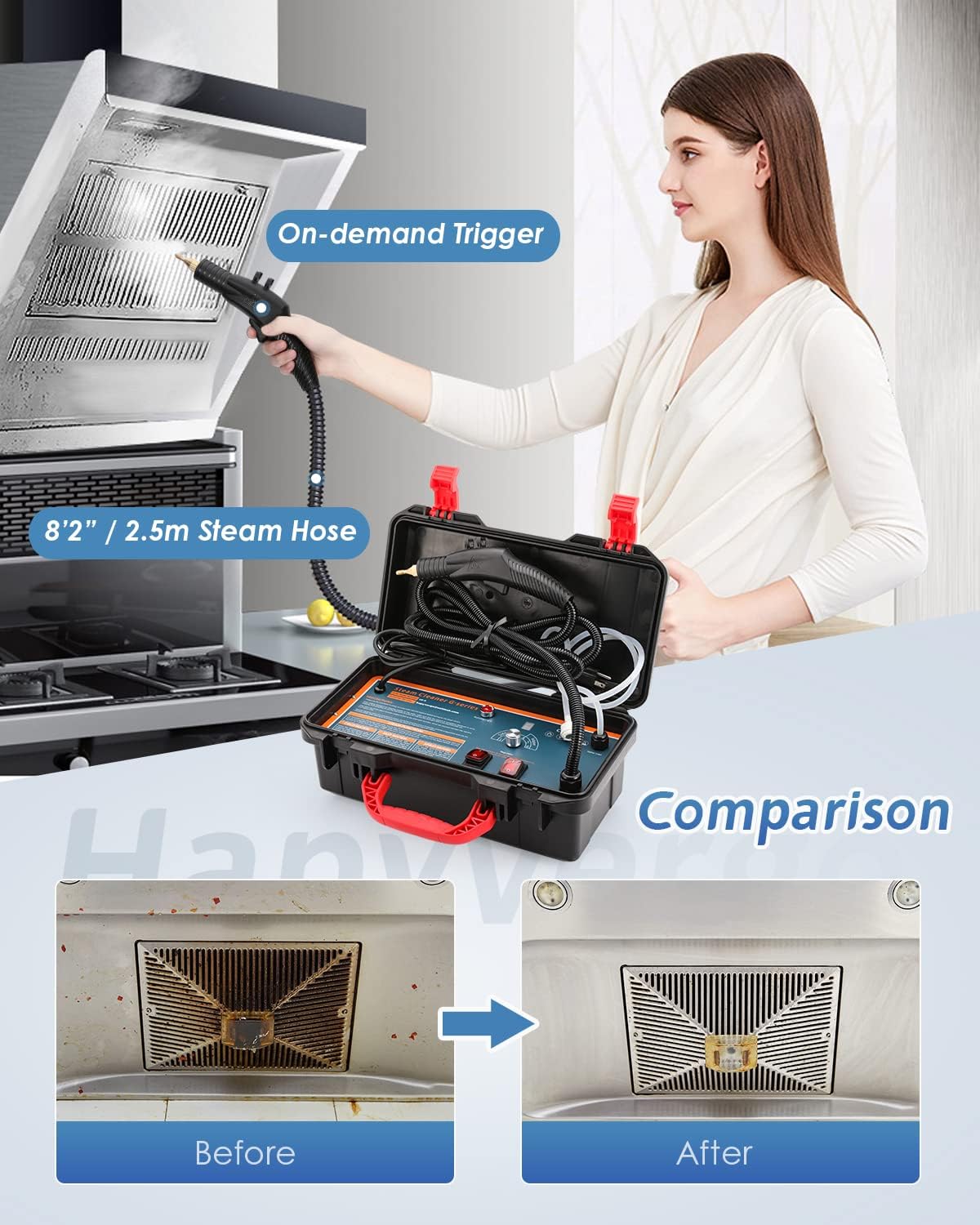 High Pressure Steam Cleaner, 1700W Steamer for Cleaning Grout Tile, Heavy Duty Portable Steamer Cleaner for Car Auto, High Heat Cleaning Steamer for Home Shower All Surfaces 110V