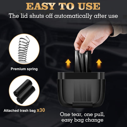 2 Packs Car Trash Can with Lid，Built-in Storage Garbage Bag，Leakproof Vehicle Trash，Car Accessories for Interior,Mini Garbage Bin for Automotive, Office, Kitchen,Bedroom，with 60pcs Trash Bags
