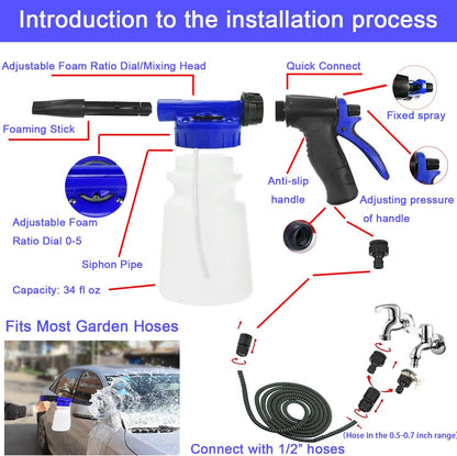 LIANXIN Car Wash Kit Car Wash Cleaning Kit with Car Wash Foam Gun Microfiber Sponge and Towels Tire Brush Built, Car Foam Gun, Car Cleaning Tool