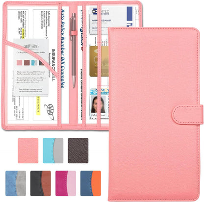foryou Car Registration and Insurance Holder Car Document Holder Registration and Insurance Card Holder for Cards, Driver License & other Essential Documents(Purple Pink)