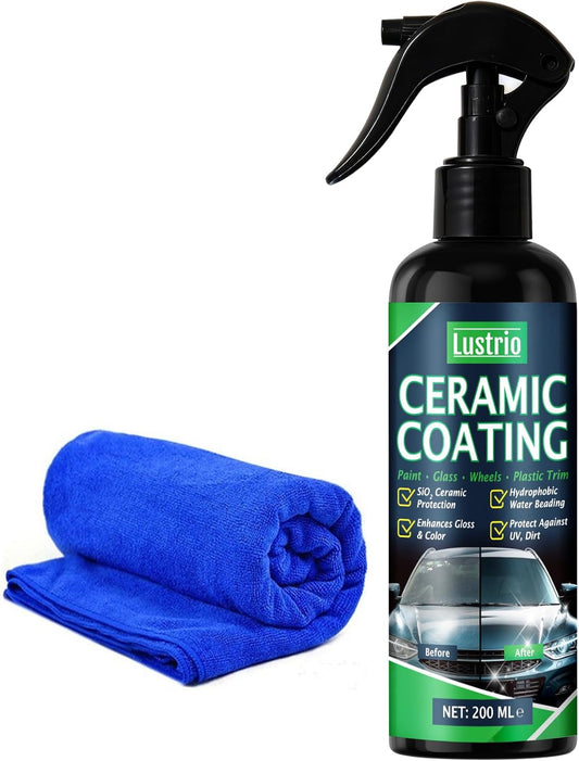 Ceramic Spray Coating 6.8oz – Hydrophobic Car Paint Sealant – Spray on & Wipe off – No White Residue – Safe on Paint Glass Trim Wheels – Includes Microfiber Towel