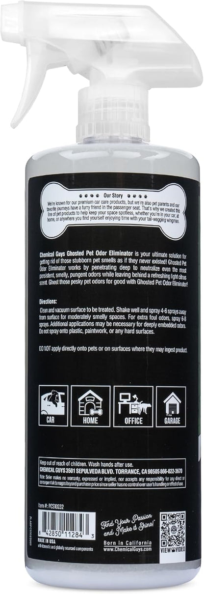 Chemical Guys Ghosted Pet Odor Eliminator 16 Oz Pet Smell Neutralizer for Car Interior, Carpet, Upholstery, Fabric Seats, Home, Furniture, Citrus Scent Spray Cleaner