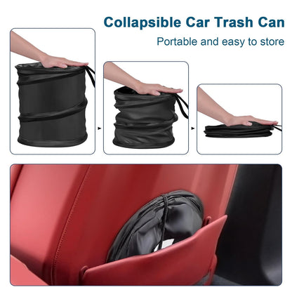 Car Trash Can, 2 Packs Mini Collapsible Pop-up Car Garbage Can, Waterproof Hanging Car Trash Bag with Velcro, Car Trash Bin, Black