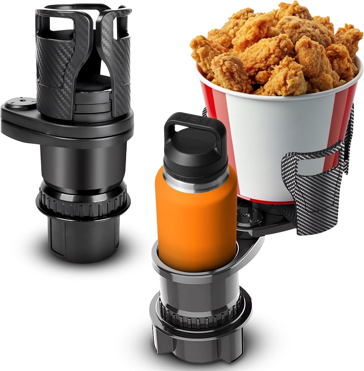 Car Cup Holder Expander 2 in 1, Expandable Cup Holder with Adjustable Base, The Upper Part Fits Yeti, Ramblers, Hydroflask, Other Large Bottles/Mugs, expandable to 3"-6.5"