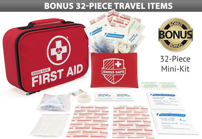 Swiss Safe 2-in-1 First Aid Kit for Car, Travel and Home, 348 Pieces, Large Hardcase with Bonus Mini Kit for Medical Emergency, Survival and Camping