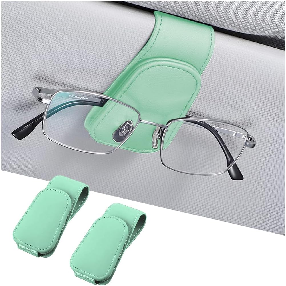 AICEL Sunglasses Holders for Car Sun Visor, Leather Eyeglasses Hanger Mounter, Magnetic Glasses Holder and Ticket Card Clip, Auto Interior Accessories Universal for SUV Pickup Truck