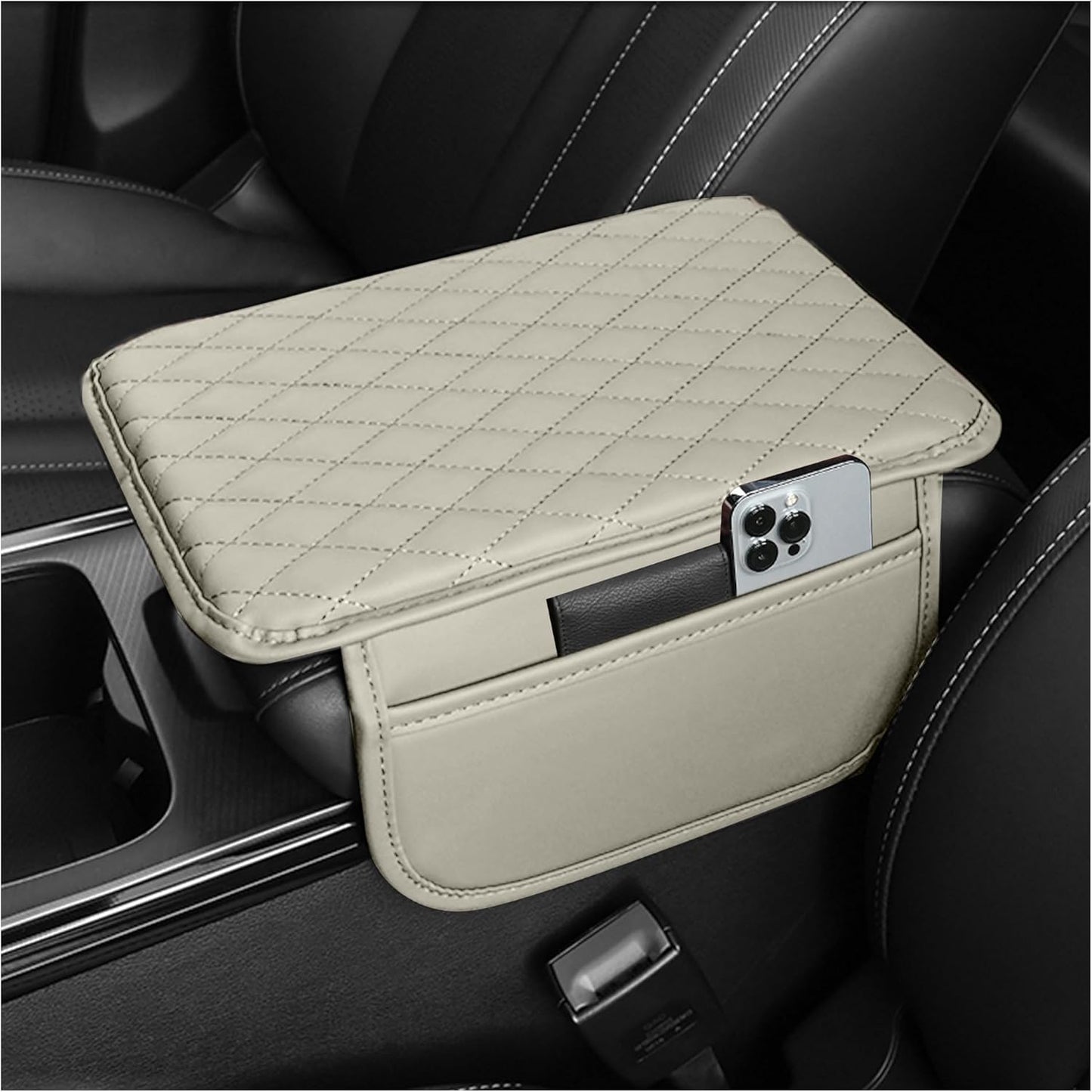 Stacool Upgraded Car Center Console Cover,Microfiber Leather Car Armrest Cover Cushion with 2 Storage Bags,Universal Car Armrest Storage Box (Black)