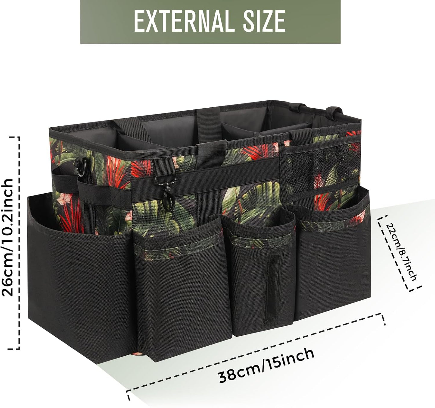 SCAVATA Wearable Cleaning Caddy Organizer with Handle & Shoulder Straps for Housekeepers, Under Sink & Car Cleaning Tool Organizer Bag with 4 Foldable Dividers (Green)