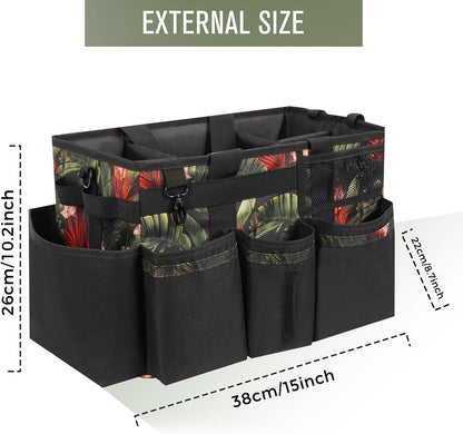 SCAVATA Wearable Cleaning Caddy Organizer with Handle & Shoulder Straps for Housekeepers, Under Sink & Car Cleaning Tool Organizer Bag with 4 Foldable Dividers (Green)