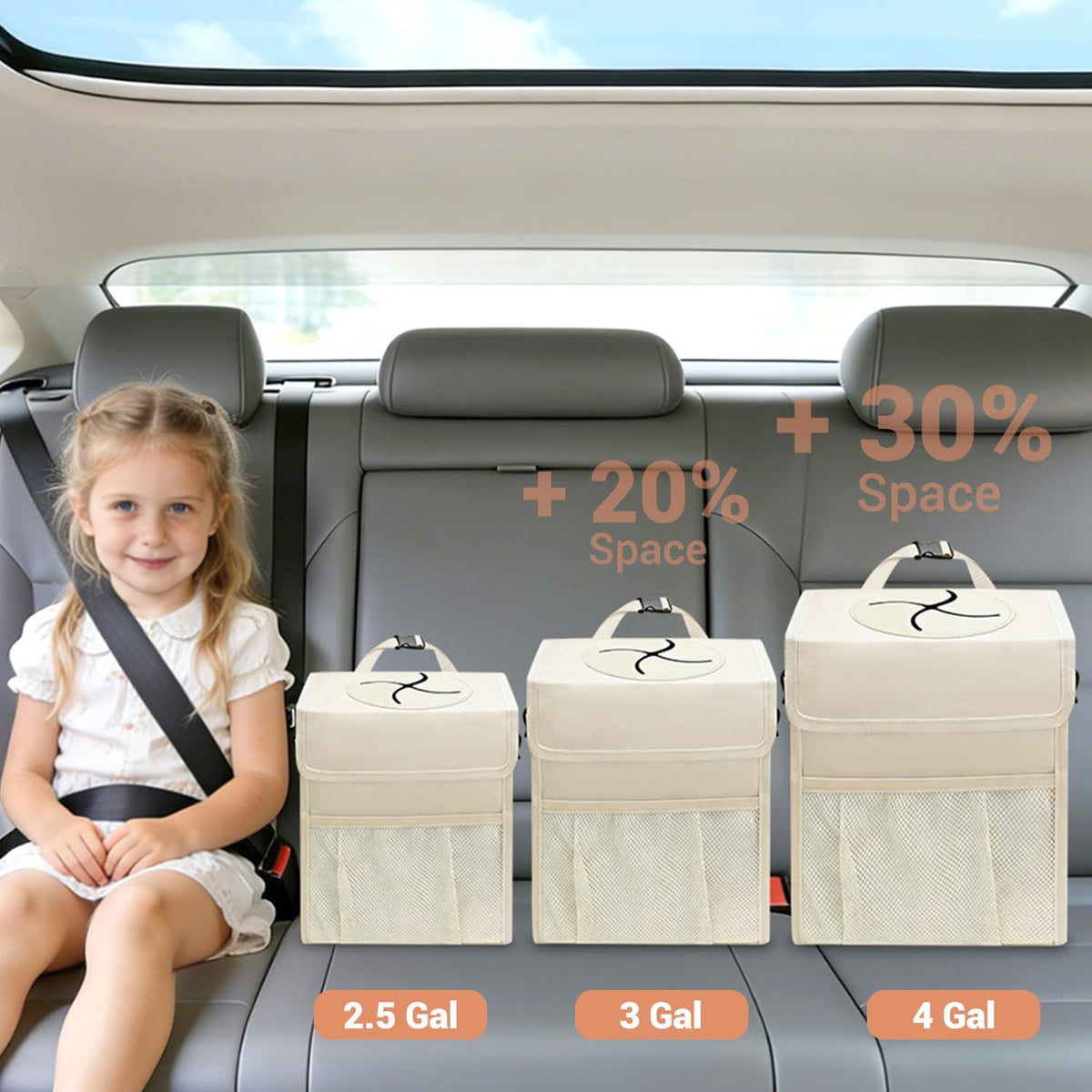 Capolo Car Trash Can with Lid, Leakproof Car Trash Bag Hanging Waterproof Automotive Garbage Can with Storage Pockets Mini Vehicle Trash Bin for Back/Front Seat(Black,2.5 Gallon)