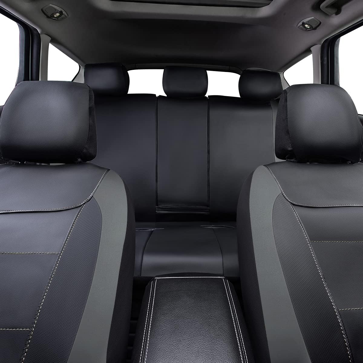 Flying Banner Carbon Fiber Leather Vehicle Seat Covers, Leopard Gray Black, Universal Fit - 8PCS