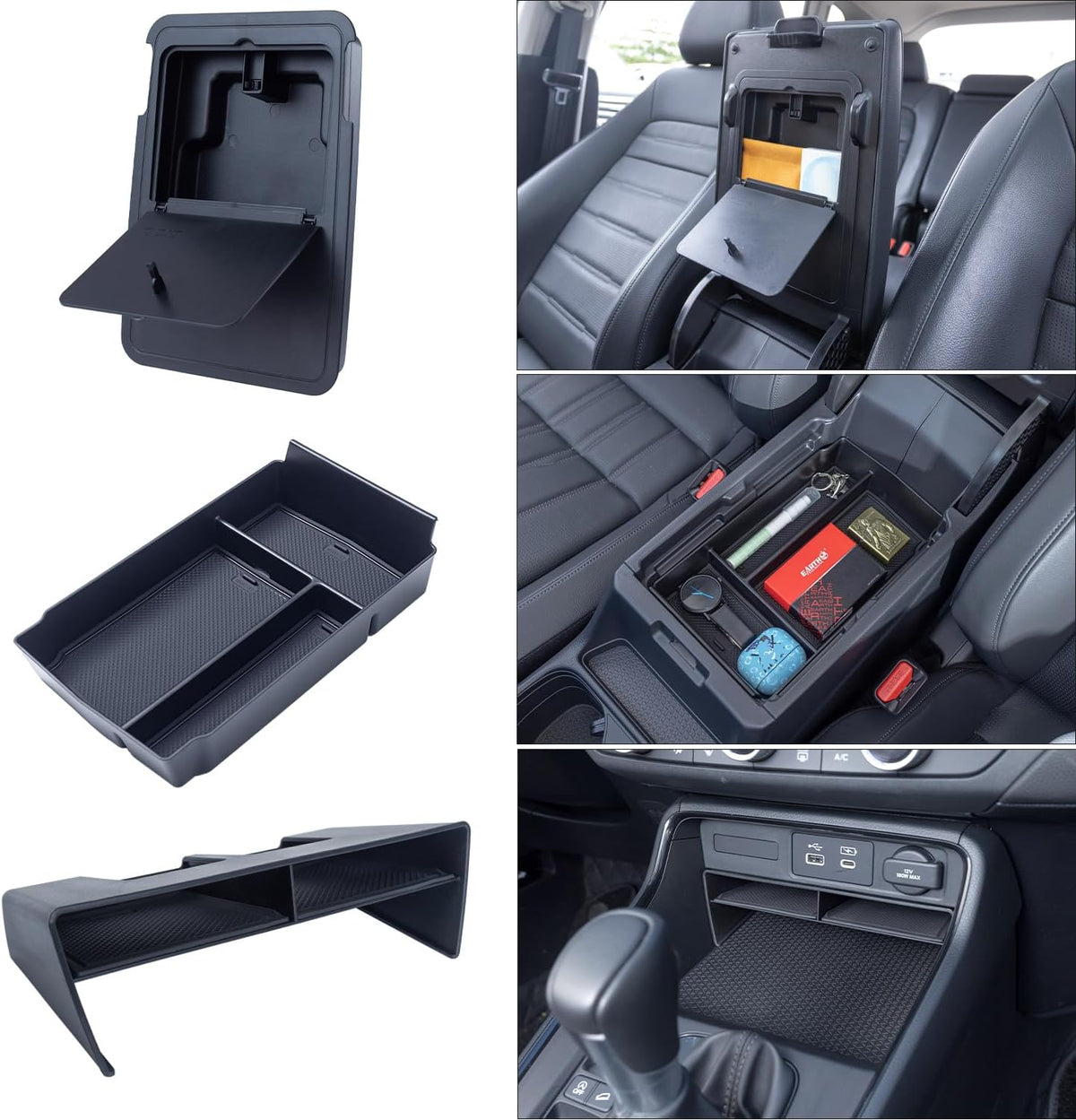 PIMCAR 3-Piece Center Console Organizer Set for 2023-2025 2026 Honda CR-V & CR-V Hybrid - Custom Fit Armrest Tray, Console Tray and Hidden Storage Box, Durable ABS Car Accessories