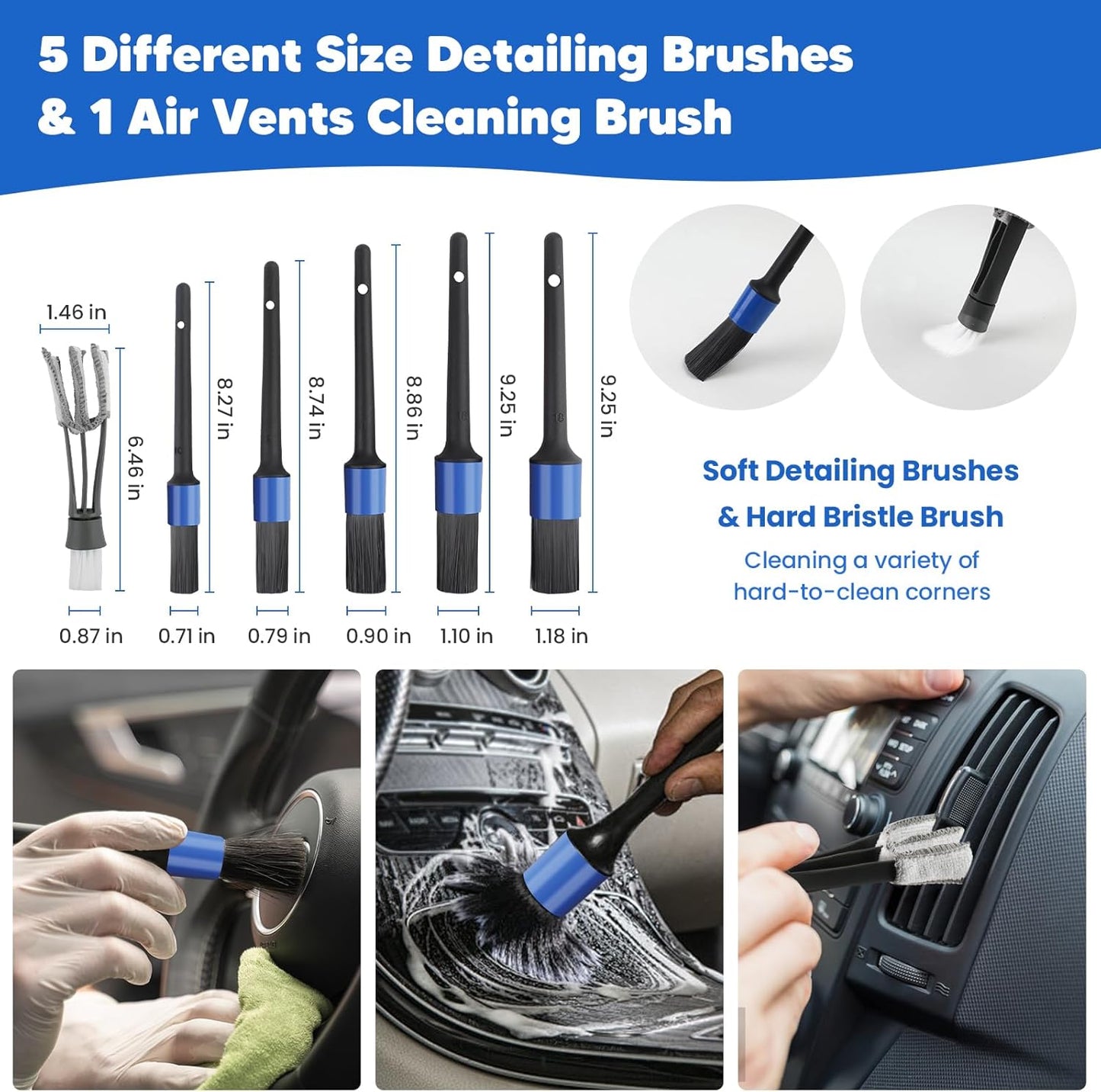 17Pcs Car Wash Kit with Bucket, Car Cleaning Kit with 62" Long Handle Car Wash Brush Mop, Mitt Duster Wheel Brush Detailing Brushes Towel, Car Washing Supplies for Cars RV Truck Exterior and Interior