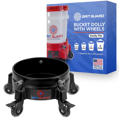 GRIT GUARD Bucket Dolly with Wheels - Rolling Detailing Wash Bucket with 5 Wheels and 2 Locking Casters Compatible with 2.5, 4, 5 and 6 Gallon Buckets (Red, 2" Roller Bearing) - Made in the USA